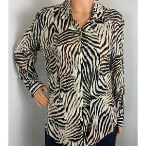 Liverpool Los Angeles Blouse Button Up Allover Patchwork Animal Print Size M NWT